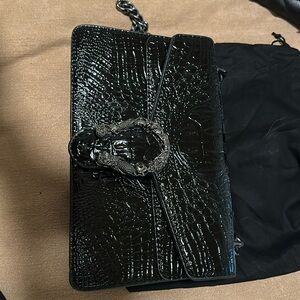 Black leather handbag